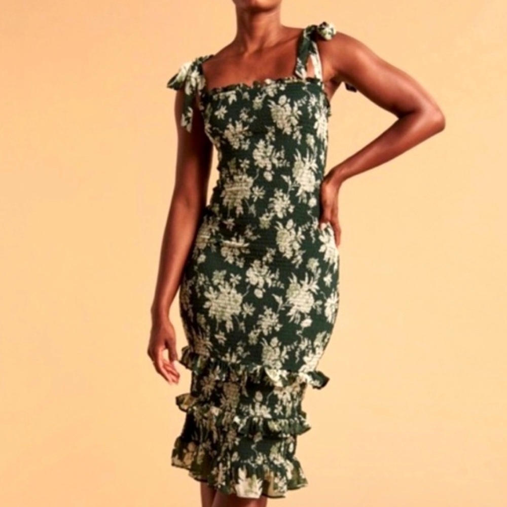 Abercrombie Tie Strap Smocked Midi Dress